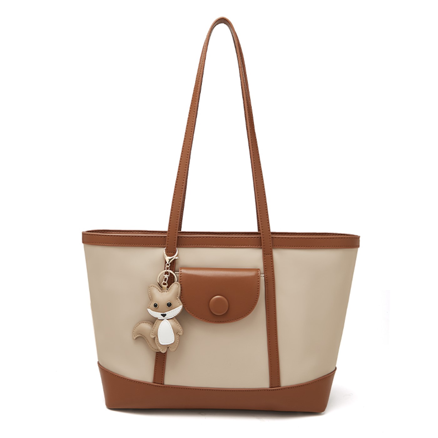 Δερμάτινη Γυναικεία Τσάντα Shopper ‘Ωμου Foxer 9151041F άσπρο/καφέ 
