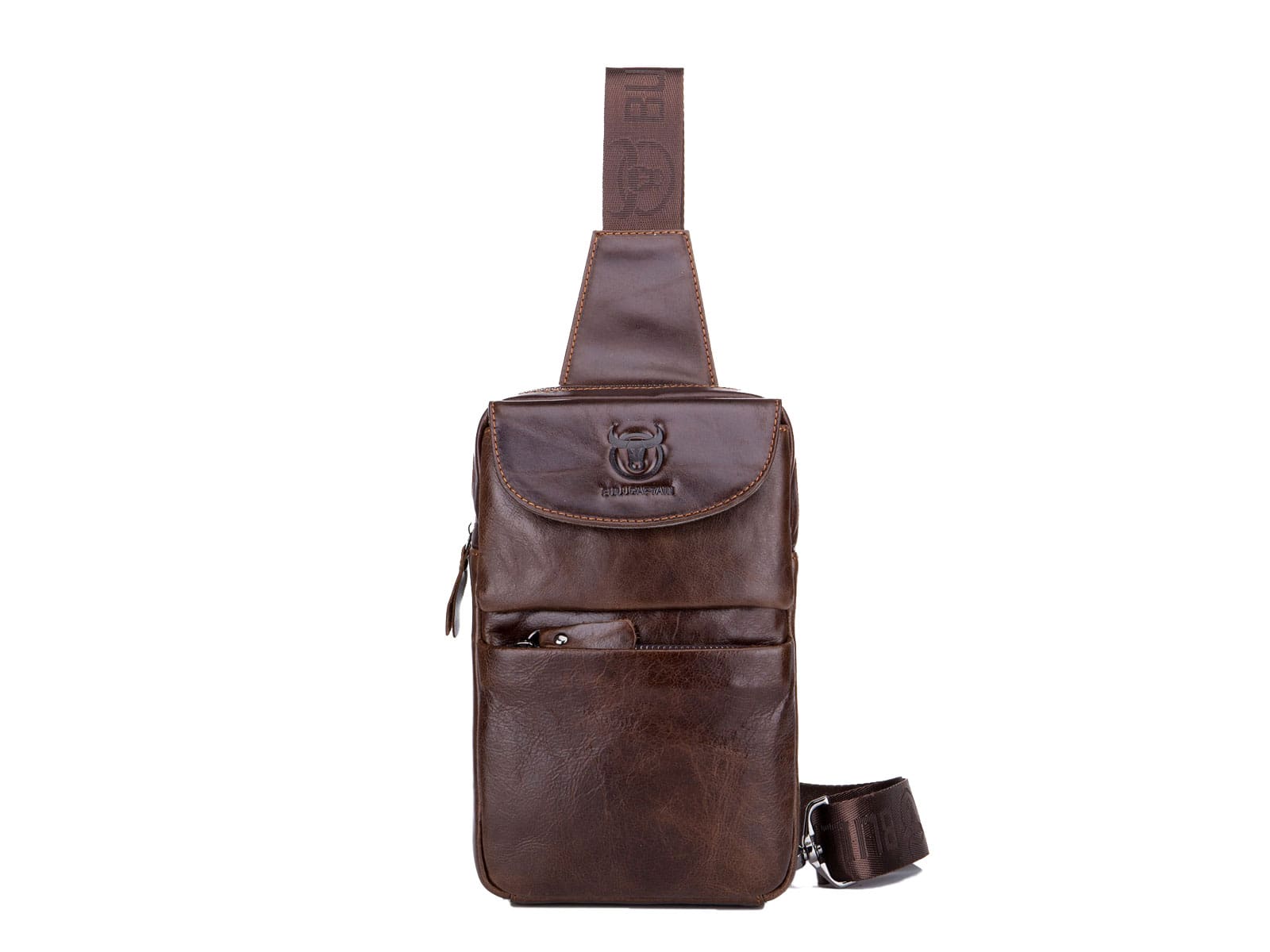 BULL CAPTAIN Δερμάτινη Ανδρική Τσάντα Στήθους Καφέ XB098