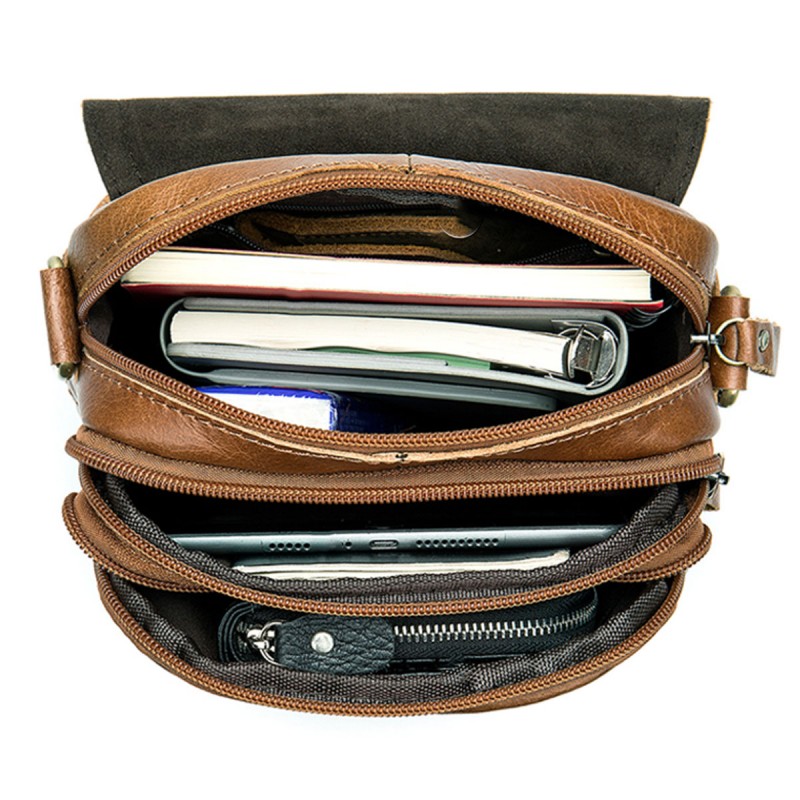 Δερμάτινο τσαντάκι ώμου 8558 σκούρο καφέ