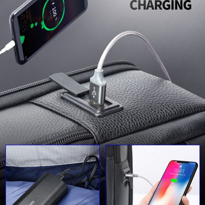 Δερμάτινο Σακίδιο πλάτης Αντικλεπτικό 24L Laptop 15,6” Bopai 61-121561 μαύρο