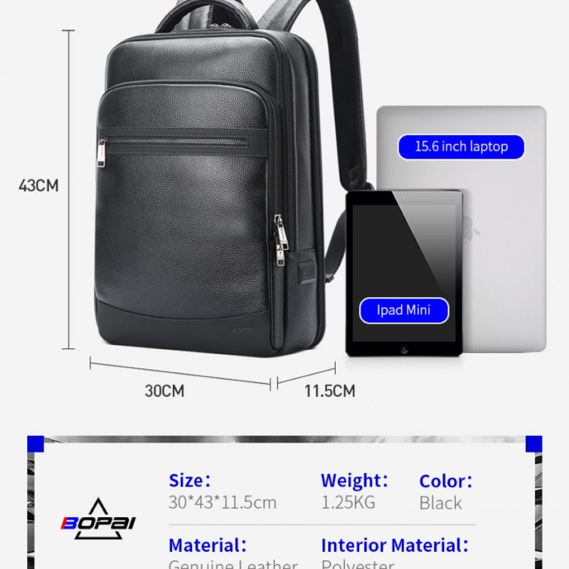 Δερμάτινο Σακίδιο πλάτης Αντικλεπτικό 24L Laptop 15,6” Bopai 61-121561 μαύρο