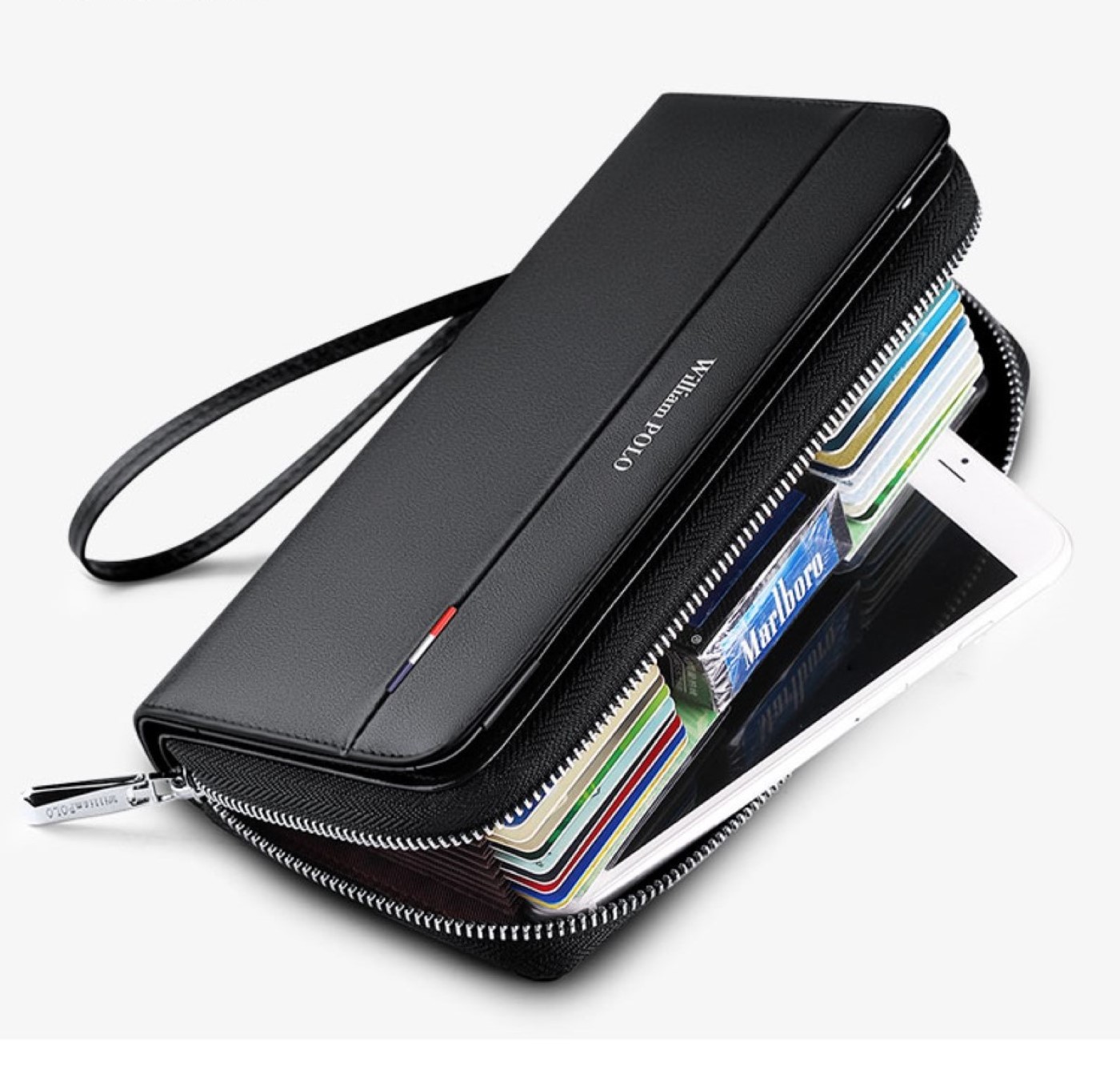 Δερμάτινο Ανδρικό πορτοφόλι William Polo 191411 black plain 