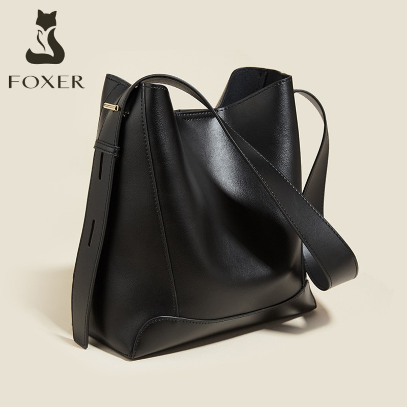 Δερμάτινη Γυναικεία Τσάντα Shopper ‘Ωμου Foxer 9136015F μαύρο 
