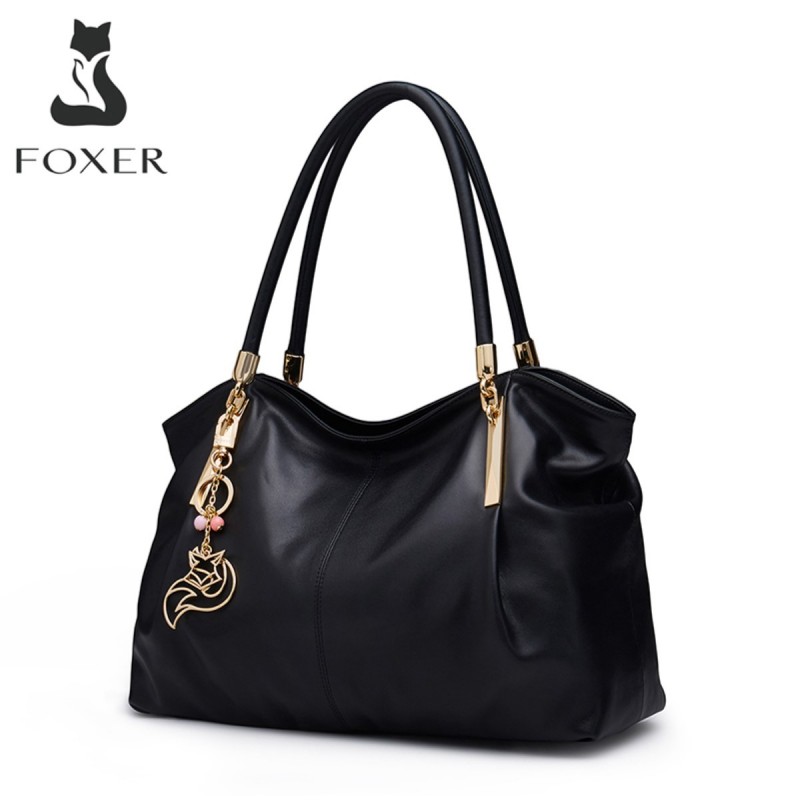 Δερμάτινη Γυναικεία Τσάντα Shopper ‘Ωμου Foxer 958136F μαύρο 