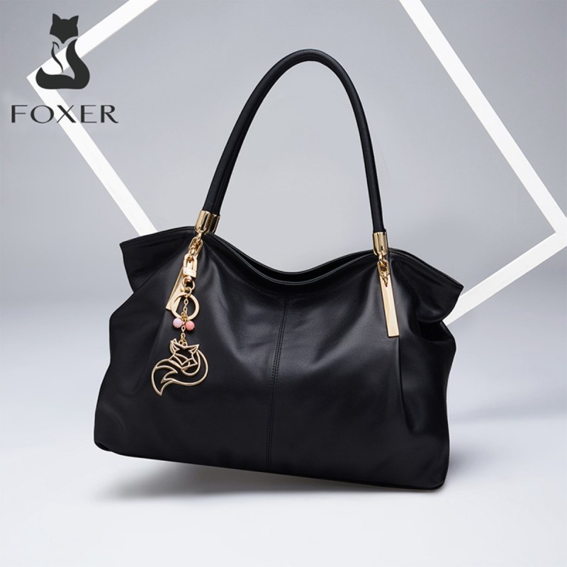 Δερμάτινη Γυναικεία Τσάντα Shopper ‘Ωμου Foxer 958136F μαύρο 