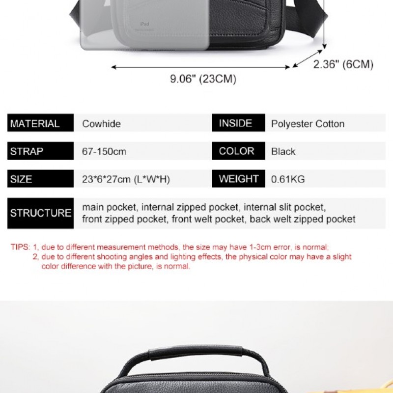 Δερμάτινο τσαντάκι ώμου Cardinal 6109 μαύρο 