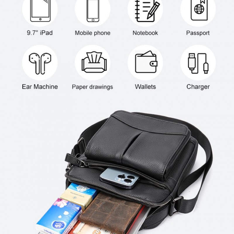 Δερμάτινο τσαντάκι ώμου Cardinal 6109 μαύρο 