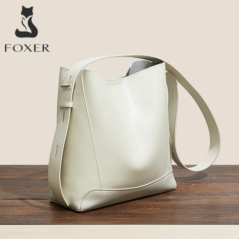 Δερμάτινη Γυναικεία Τσάντα Shopper ‘Ωμου Foxer 9136015F άσπρο 