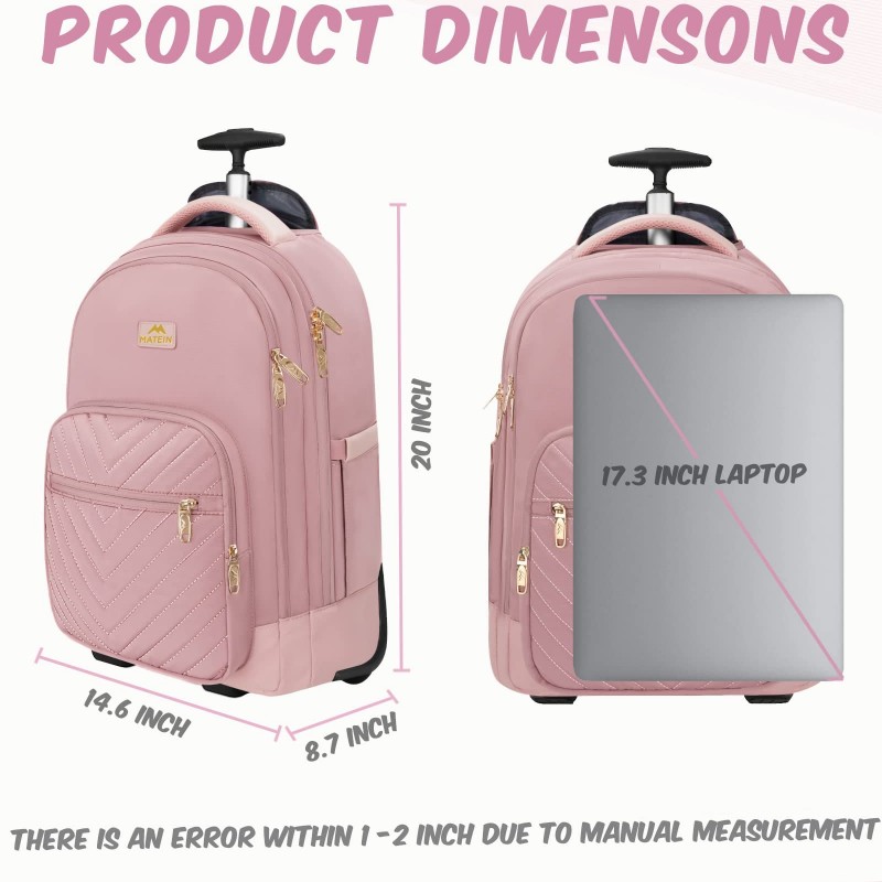 Γυναικείο Σακίδιο πλάτης Τροχήλατο 42L Laptop 17,3” Matein 1417 ροζ