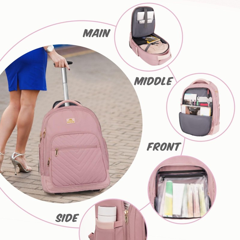 Γυναικείο Σακίδιο πλάτης Τροχήλατο 42L Laptop 17,3” Matein 1417 ροζ