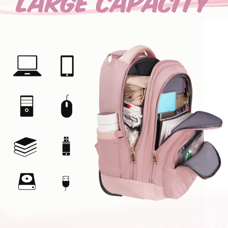 Γυναικείο Σακίδιο πλάτης Τροχήλατο 42L Laptop 17,3” Matein 1417 ροζ