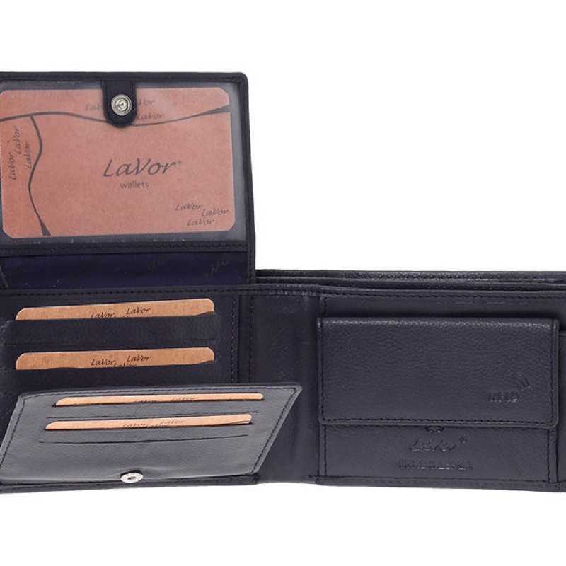 LaVor 1-3833 Ανδρικό Δερμάτινο Πορτοφόλι με RFID Μπλε 1-3833-blue