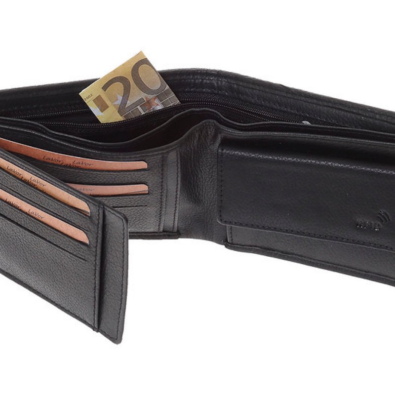 LaVor 1-3837 Ανδρικό Δερμάτινο Πορτοφόλι με RFID Μαυρο 1-3837-black