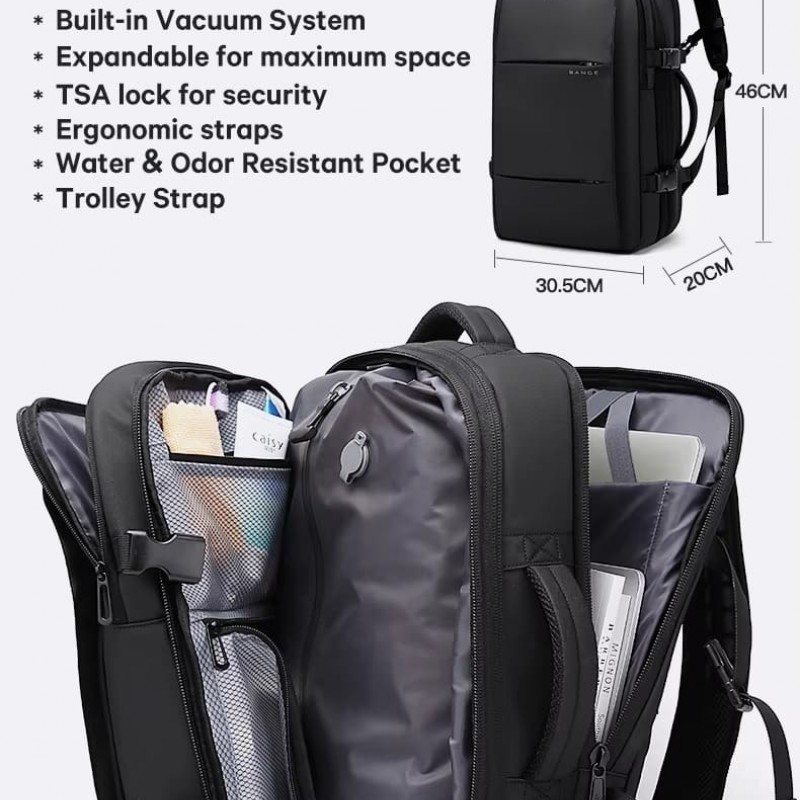 Σακίδιο πλάτης vacuum Tsa Lock 36L Laptop 17,3” Bange 3028 μαύρο 