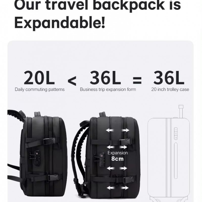 Σακίδιο πλάτης vacuum Tsa Lock 36L Laptop 17,3” Bange 3028 μαύρο 