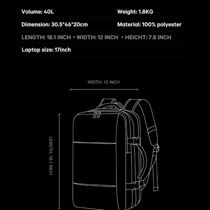 Σακίδιο πλάτης vacuum Tsa Lock 36L Laptop 17,3” Bange 3028 μαύρο 