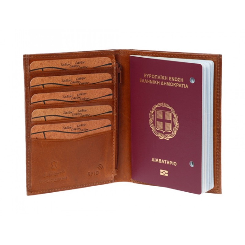 Ανδρικο Δερμάτινο Πορτοφόλι διαβατηριου Lavor 1-3311 COGNAC