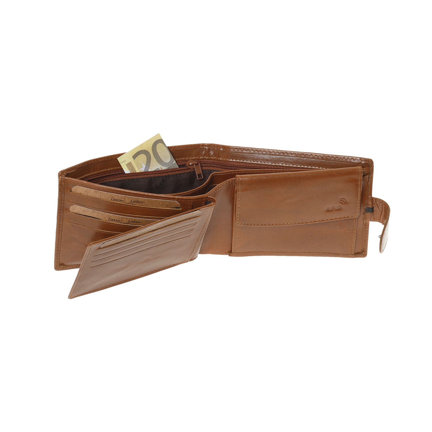 LaVor Ανδρικό Δερμάτινο Πορτοφόλι με Rfid Κονιάκ και κουμπι 1-3841-COGNAC