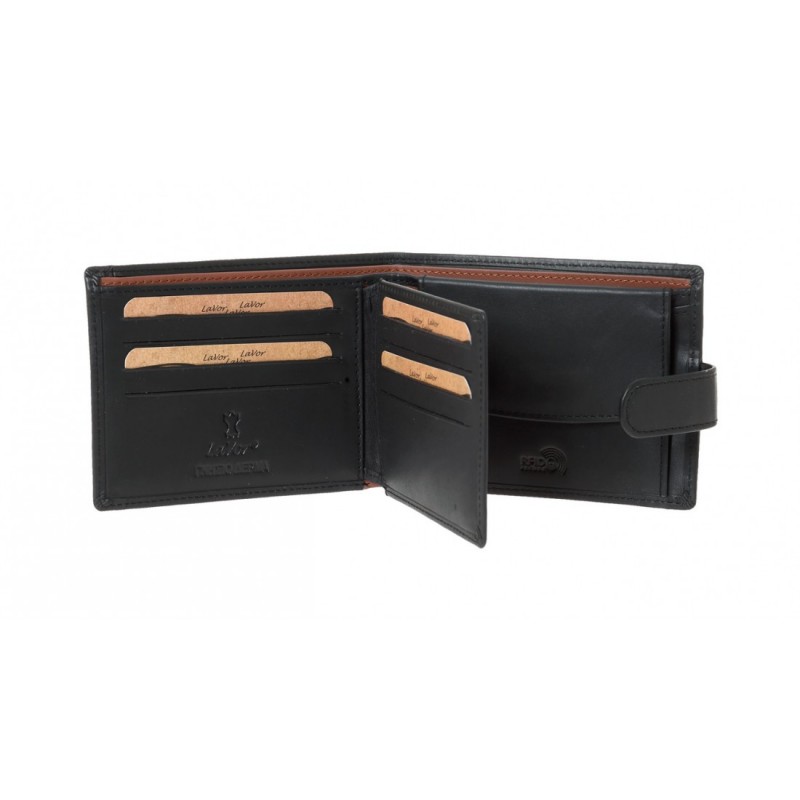Ανδρικο δερματινο πορτοφολι με κουμπι  χρωμα Lavor-1-6093-black