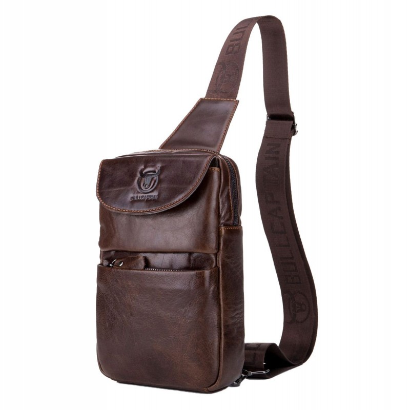 BULL CAPTAIN Δερμάτινη Ανδρική Τσάντα Στήθους Καφέ XB098