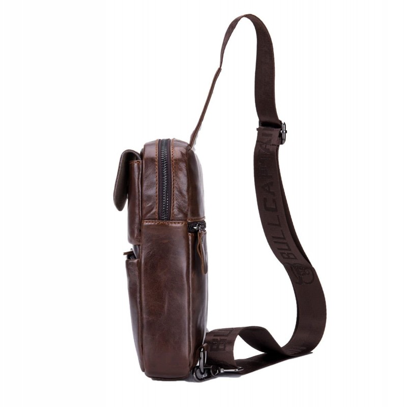 BULL CAPTAIN Δερμάτινη Ανδρική Τσάντα Στήθους Καφέ XB098